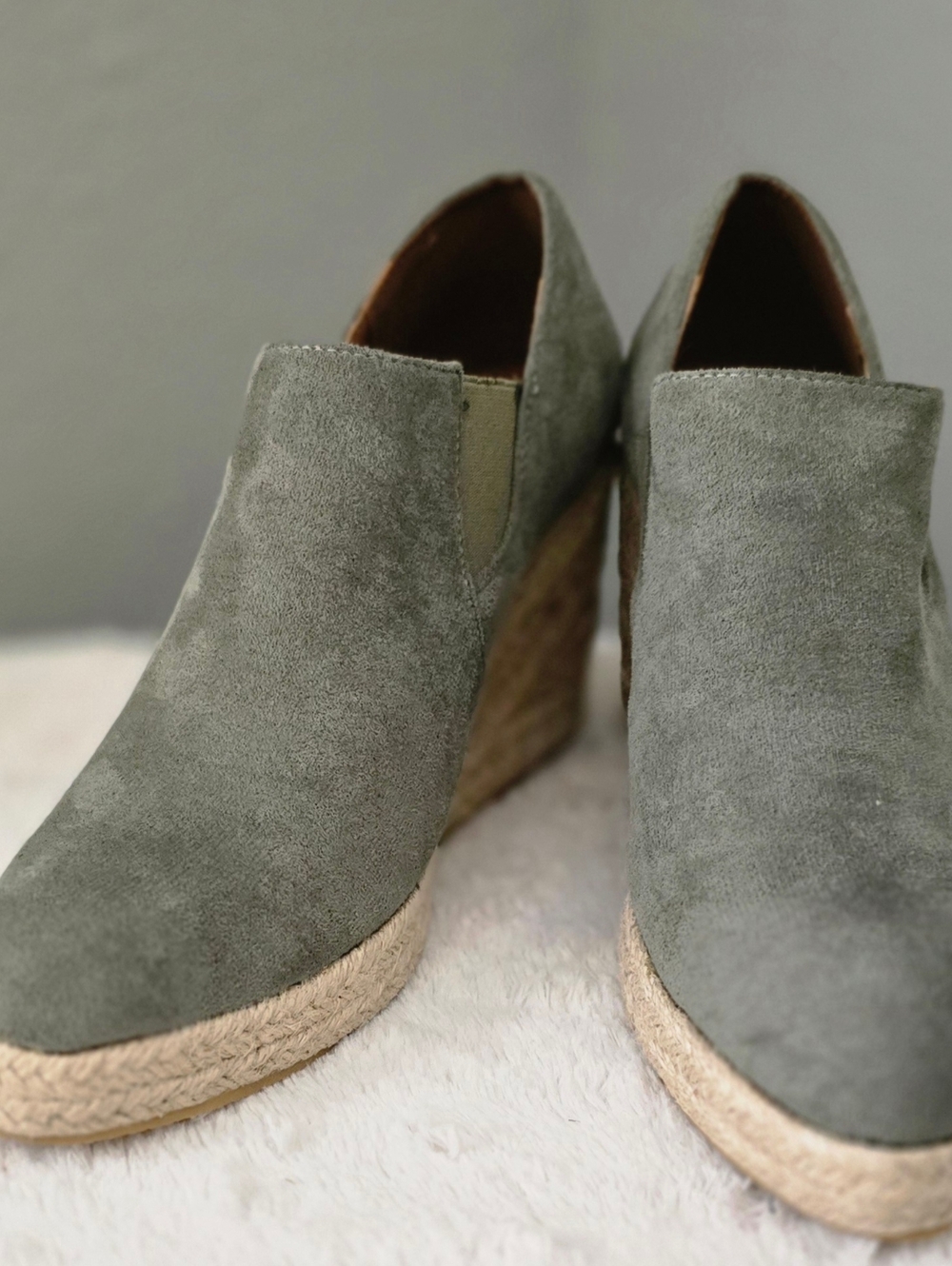 Suede Olive Green Wedge Espadrille Booties